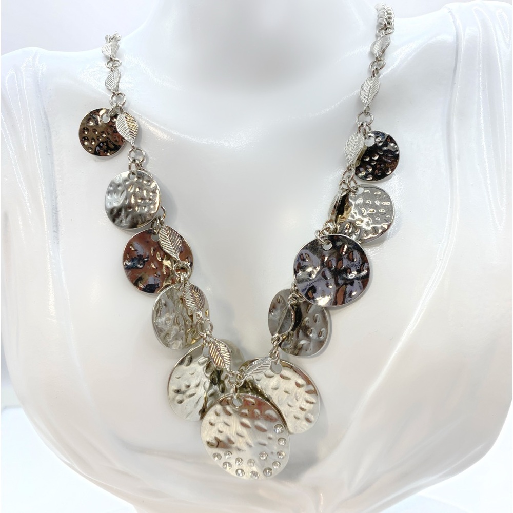 Silver coins bib necklace